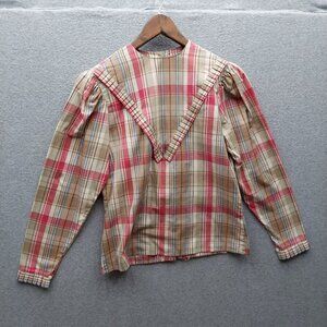 Ted Sallad Womens Plaid Long Sleeve Blouse Button Back 55% Cotton 45% Polyester